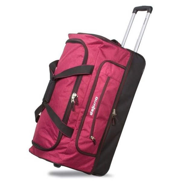 Dejuno Dejuno 25PRD28DB-BURGUNDY 28 in. Lightweight Denim Drop Bottom Rolling Duffel Bag - Burgundy 25PRD28DB-BURGUNDY